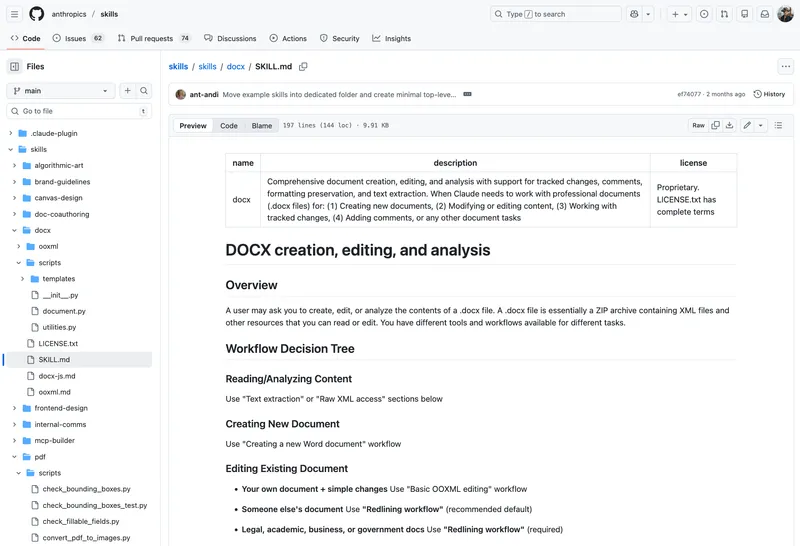 Anthropic's DOCX Skill from the official skills repository