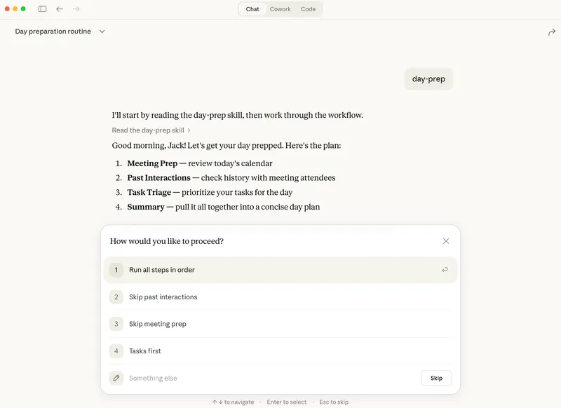 Day prep skill kickoff screen
