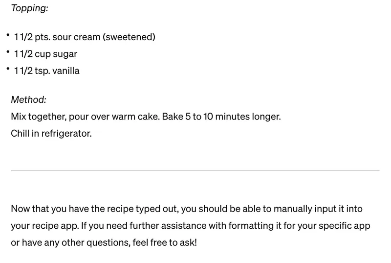 GPT-4V response to recipe image